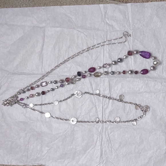 Premier Designs Multi strand necklace, antique silver with purple beads. - Picture 1 of 9